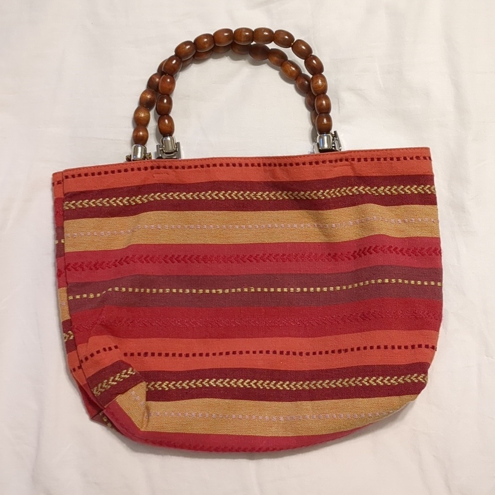 Striped bead handle day purse